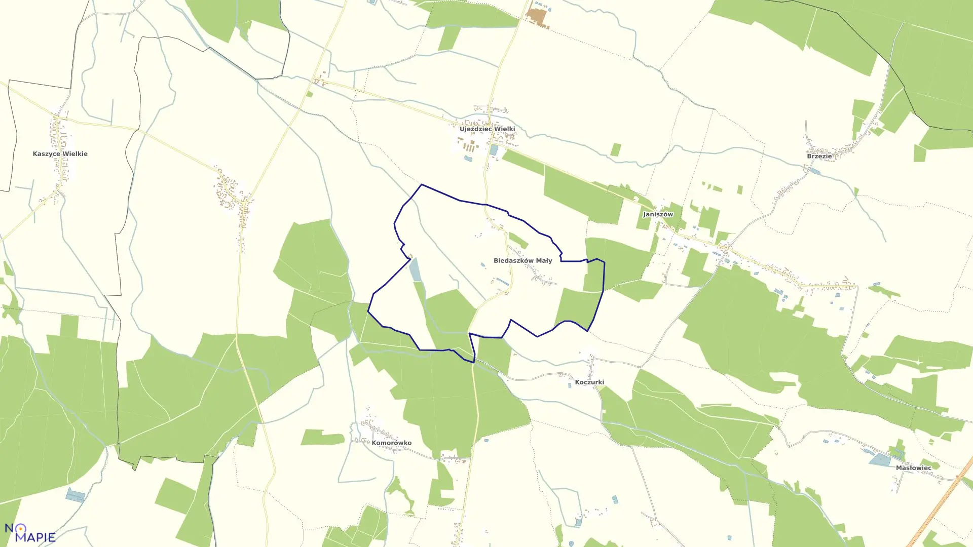 Mapa obrębu Biedaszków Mały w gminie Trzebnica