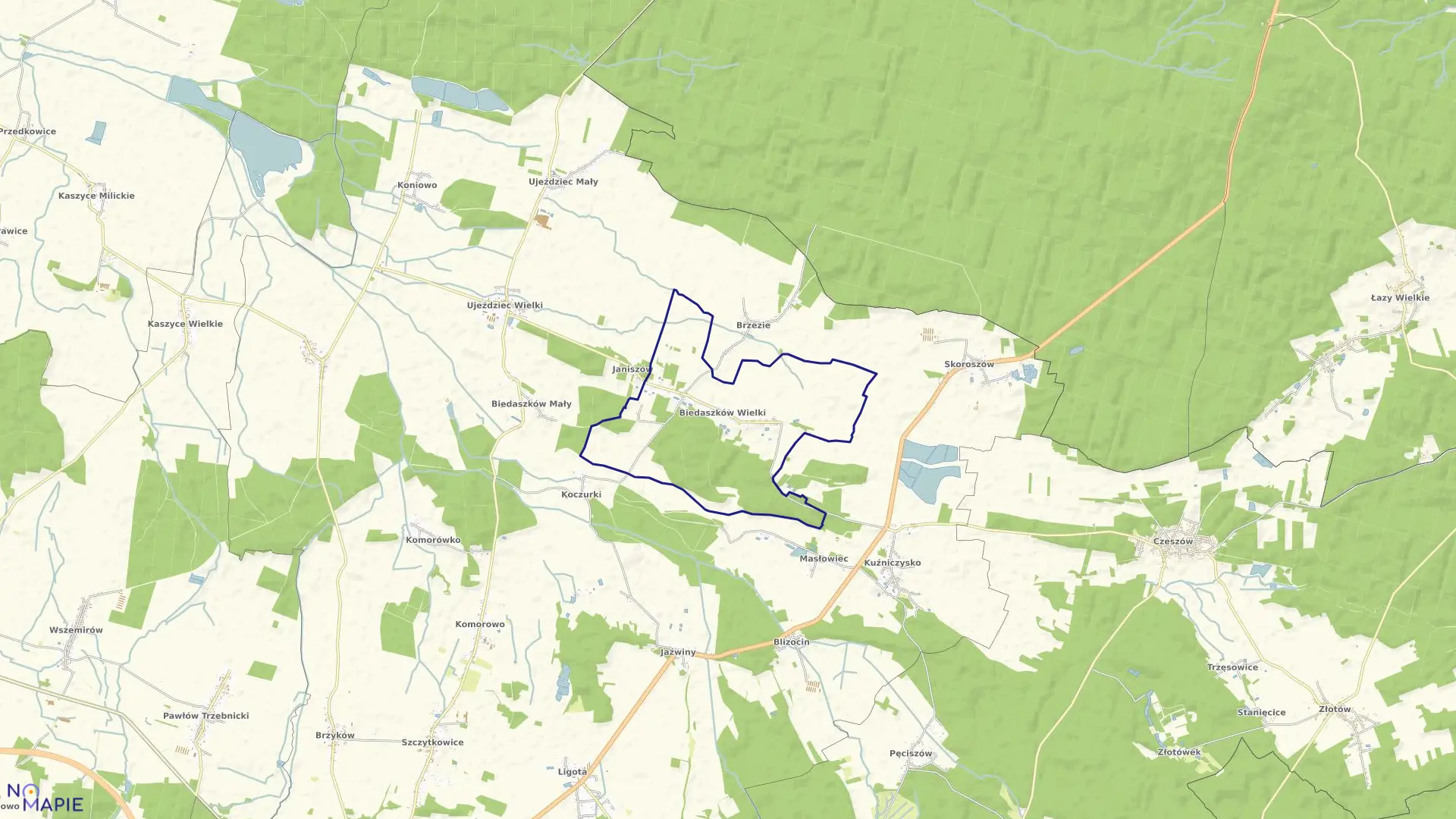 Mapa obrębu Biedaszków Wielki w gminie Trzebnica