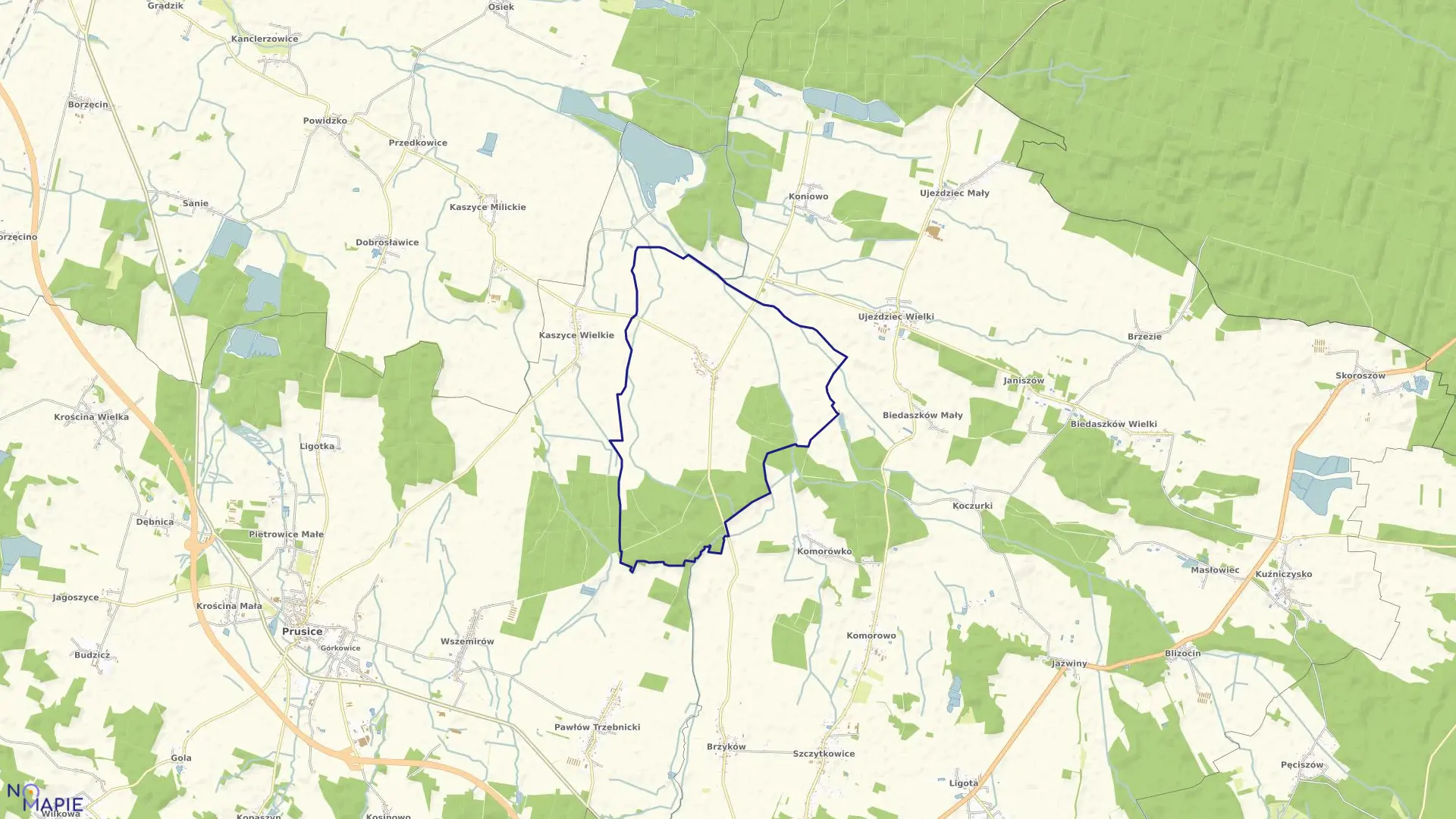 Mapa obrębu Domanowice w gminie Trzebnica