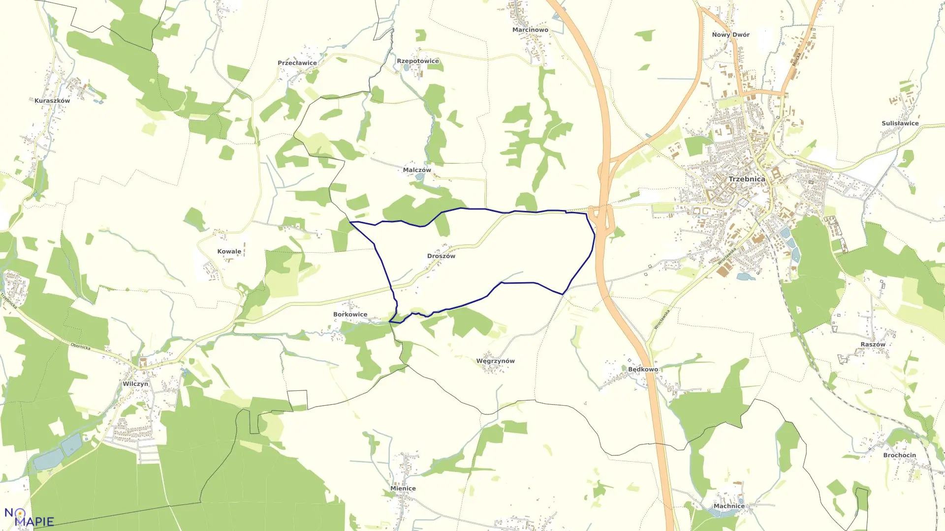 Mapa obrębu Droszów w gminie Trzebnica