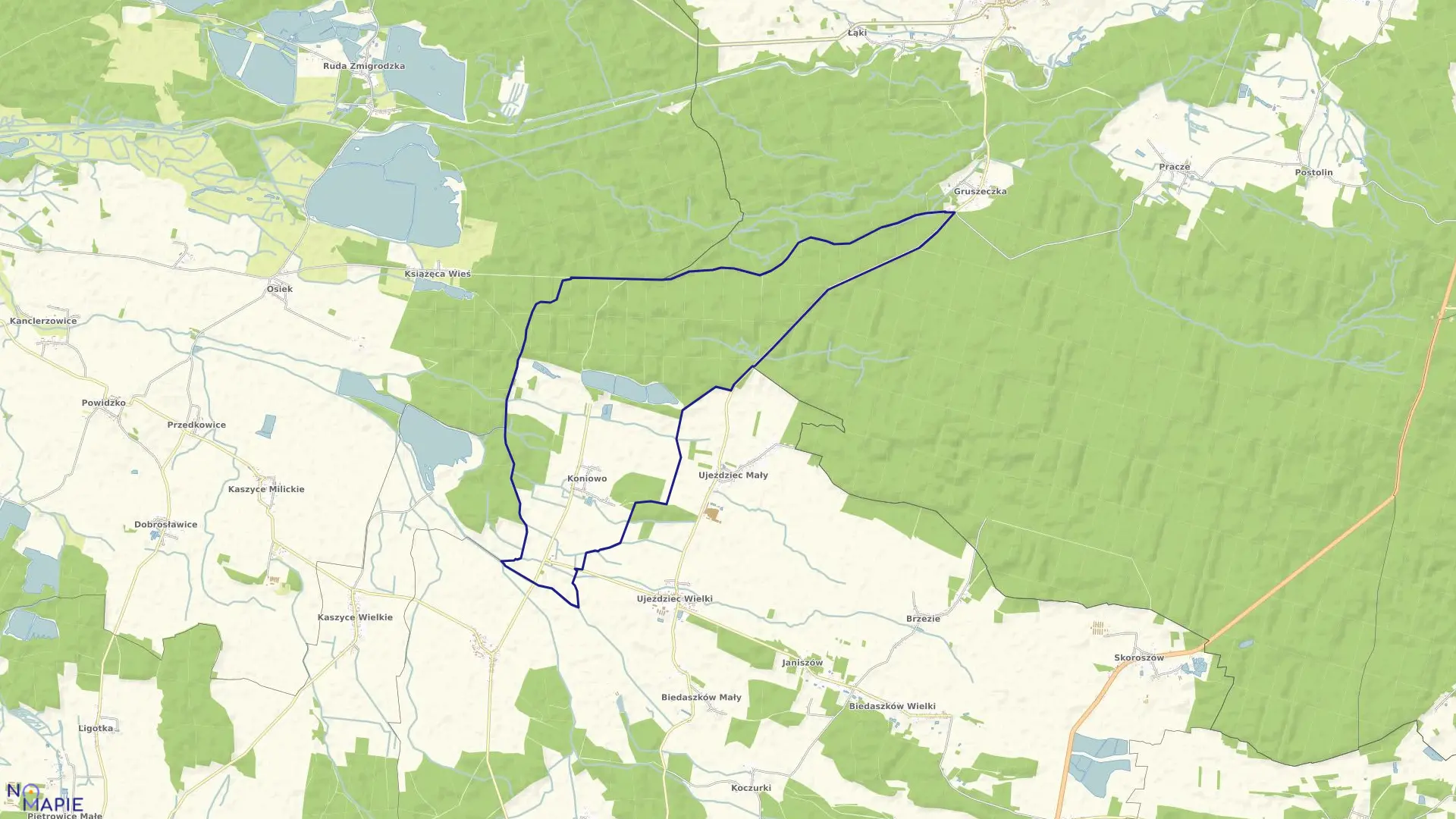 Mapa obrębu Koniowo w gminie Trzebnica