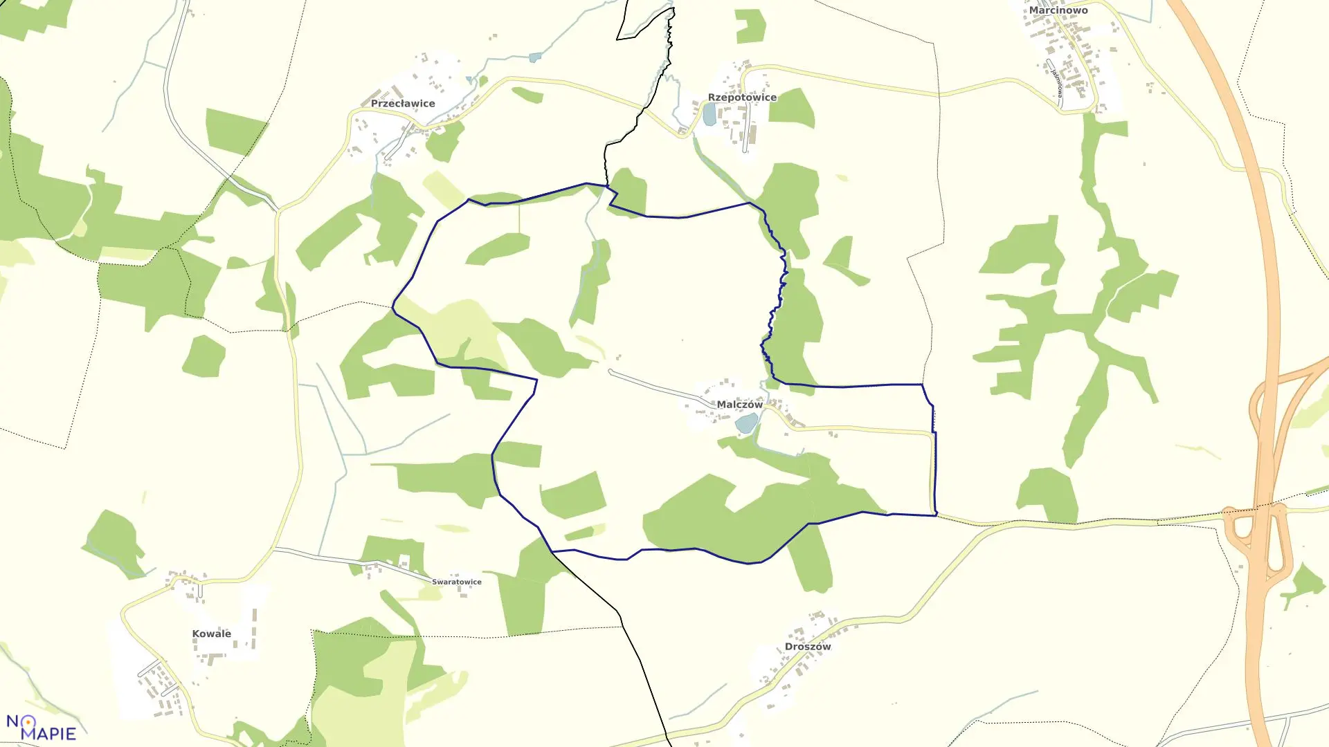 Mapa obrębu Malczów w gminie Trzebnica