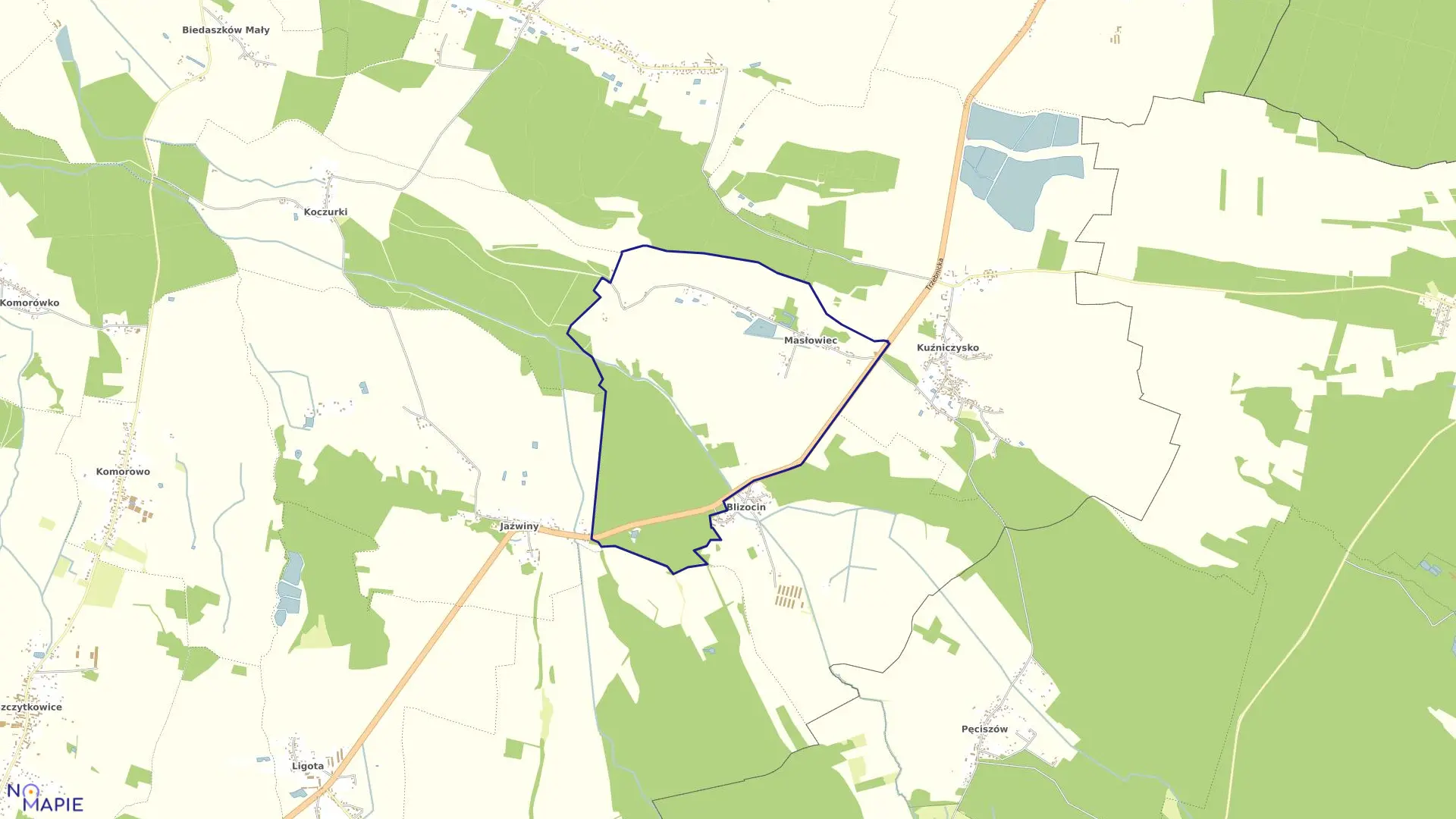 Mapa obrębu Masłowiec w gminie Trzebnica