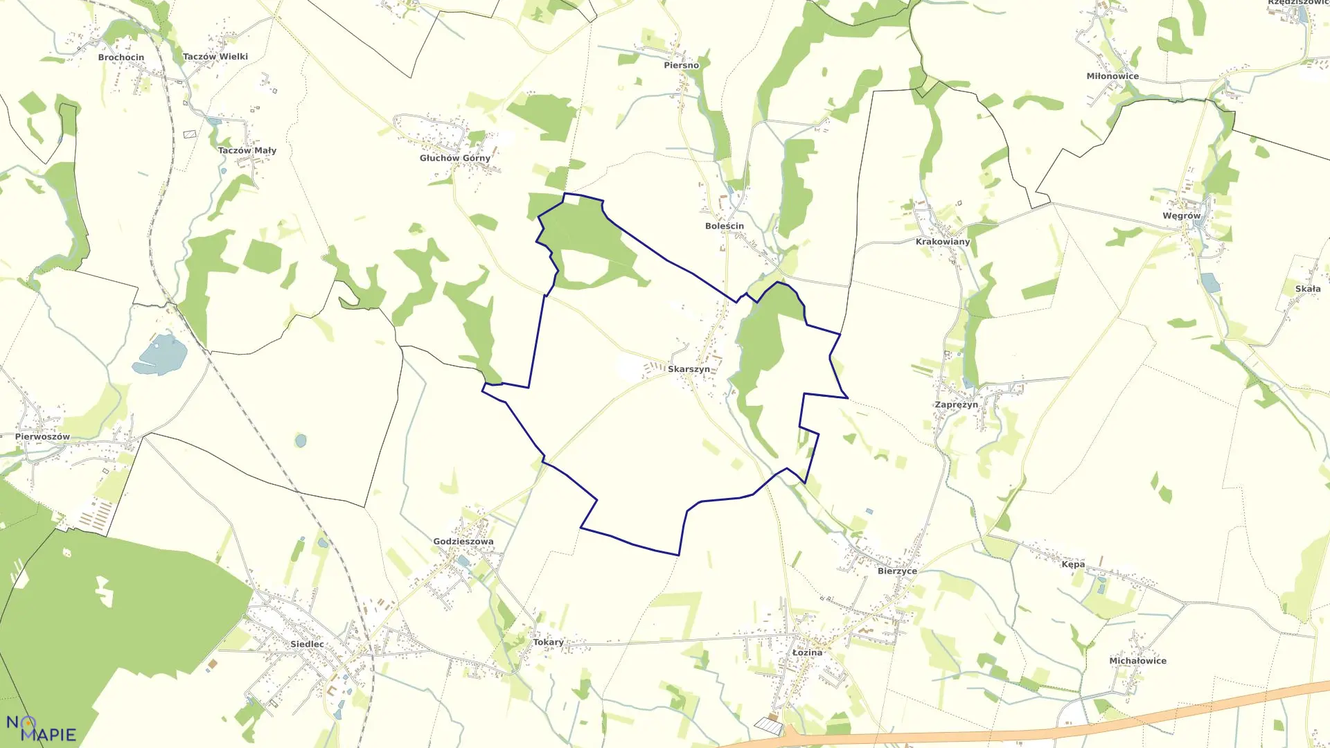 Mapa obrębu Skarszyn w gminie Trzebnica