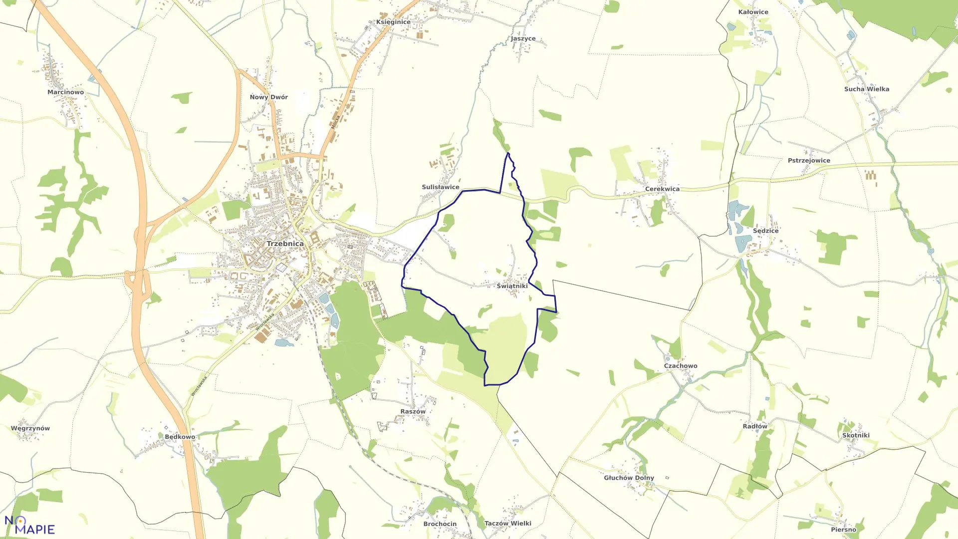 Mapa obrębu Świątniki w gminie Trzebnica