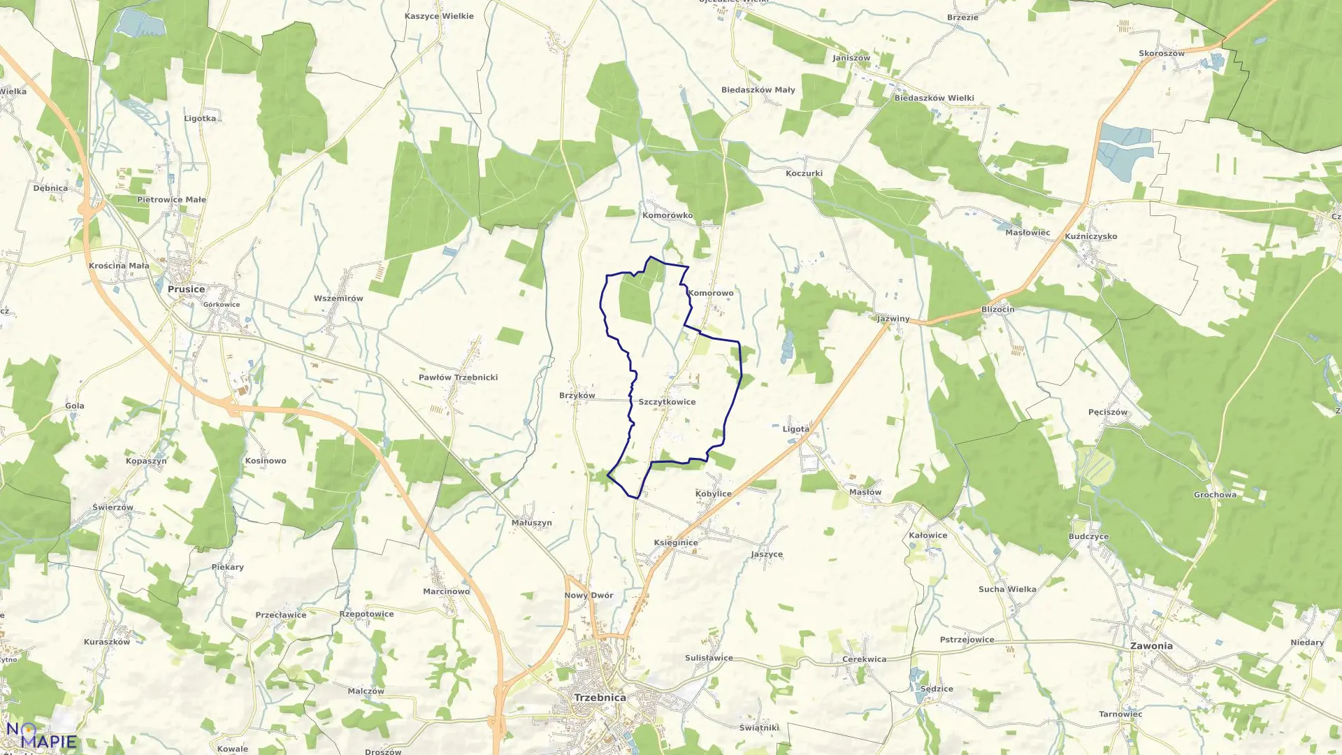 Mapa obrębu Szczytkowice w gminie Trzebnica