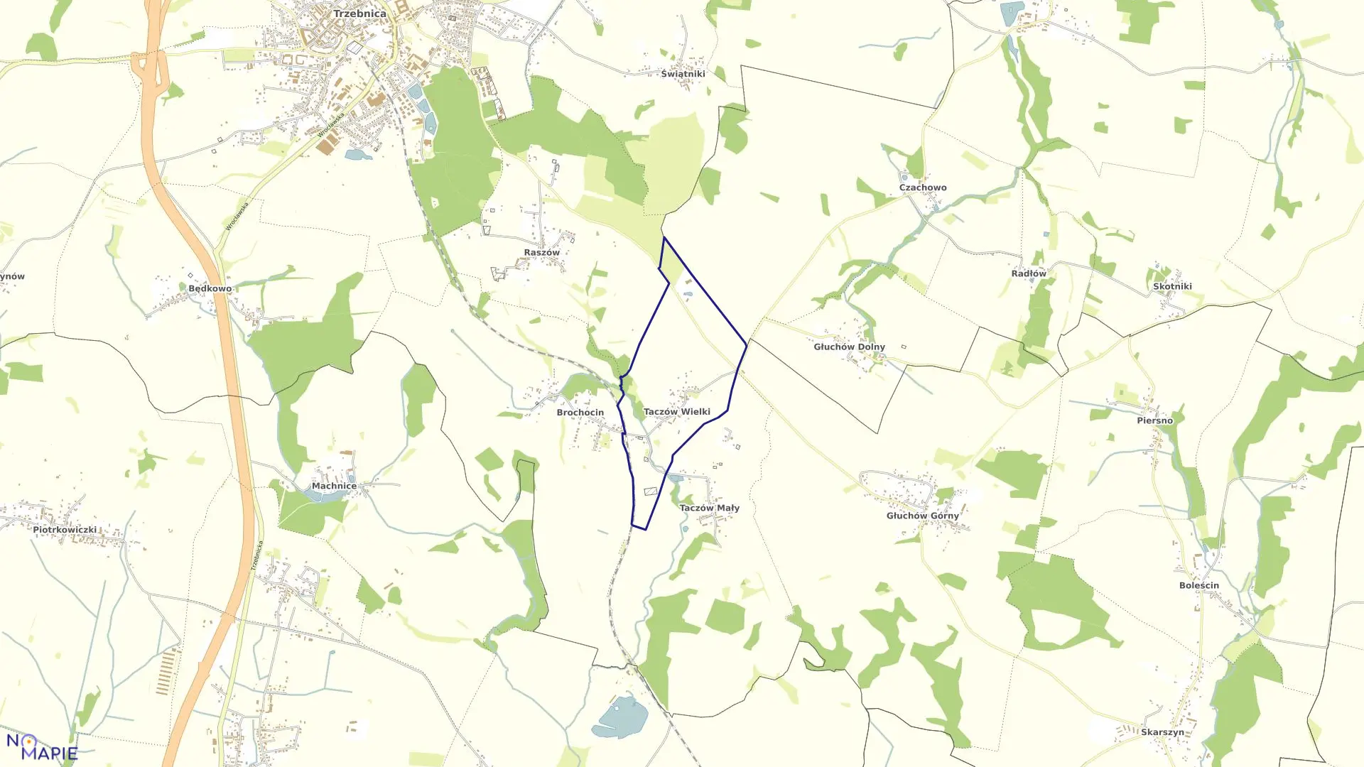 Mapa obrębu Taczów Wielki w gminie Trzebnica